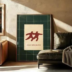 [Sale off up to 40% + FREE-SHIP] Couples Tiled Wall Art Green Red Poster Love Womens Art Print Mid Century Modern Home Decor Acceptance Inclusive Quote Art In Varies Sizes