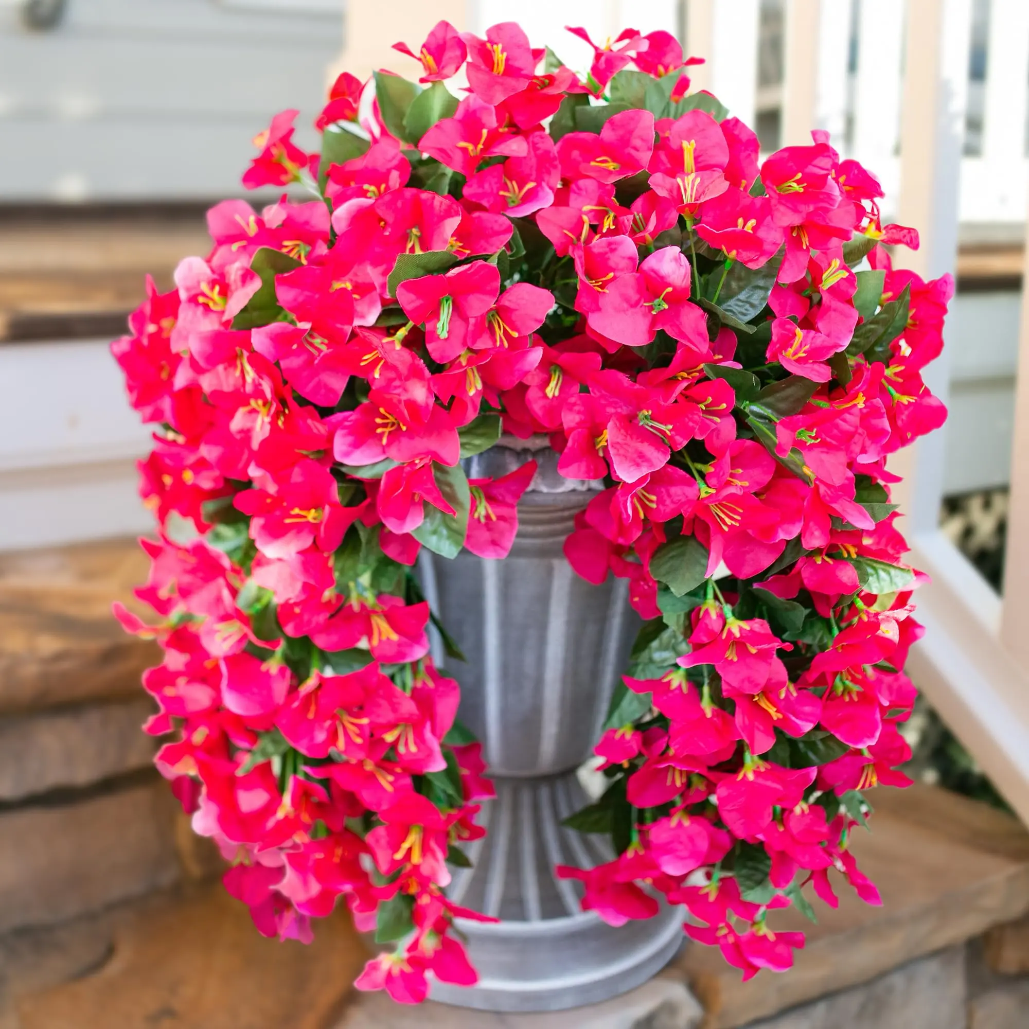 Ivydale Bougainvillea Artificial Hanging Flowers Plants for Outdoors Decoration, 2pcs Fake Flowers Silk Bougainvillea Vines Realistic UV Resistant Faux Flowers for Planters Porch Patio Urn, Hot Pink