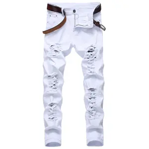Men's Ripped Jeans Stretch Slim Fit Denim Pants with Holes for Casual Wear