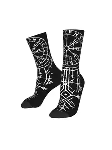 1 Pair Funny Crazy Sock for Men Vegvisir Icelandic Symbol Hip Hop Harajuku Happy Seamless Pattern Printed Crew compression Sock Novelty Gift