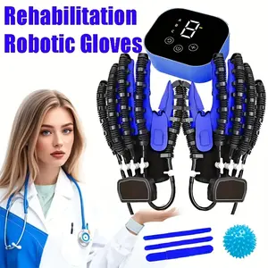 Blue Premium Edition Rehabilitation Robot Glove Hemiplegia Spastic Finger Trainer Stroke Support Assistive Hand Tool for Motor Cortex Rehabilitation Healthcare Tool Hand Portable