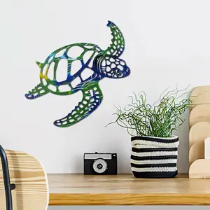 Modern Creative Iron Turtle Wall Decor, Colorful Painted Art Lines Design, Bathroom Beach Wall Tropical Ocean Wind Hanging Decoration, Modern Home Decoration
