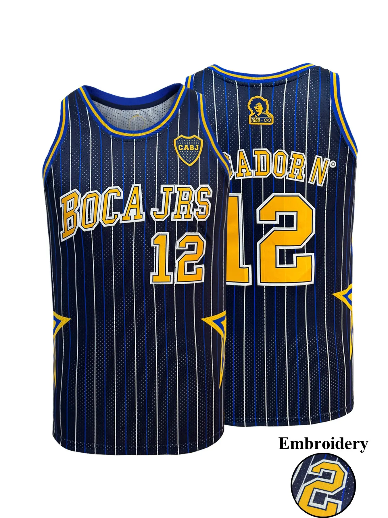 Men Women Retro Boca Jrs #12 Basketball Sleeveless Jersey Embroidered Mesh Striped Sports Jersey Vests for Soccer Basketball Fans Daily Wear Collection
