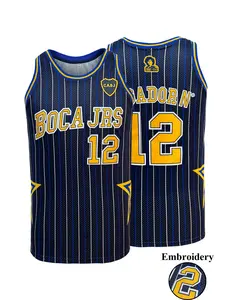Men Women Retro Boca Jrs #12 Basketball Sleeveless Jersey Embroidered Mesh Striped Sports Jersey for Soccer Basketball Fans Daily Wear Collection