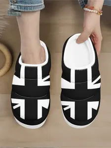 Women's Indoor Slippers with Black - White Union Jack Pattern: Plush, Warm & Chic for Home Living