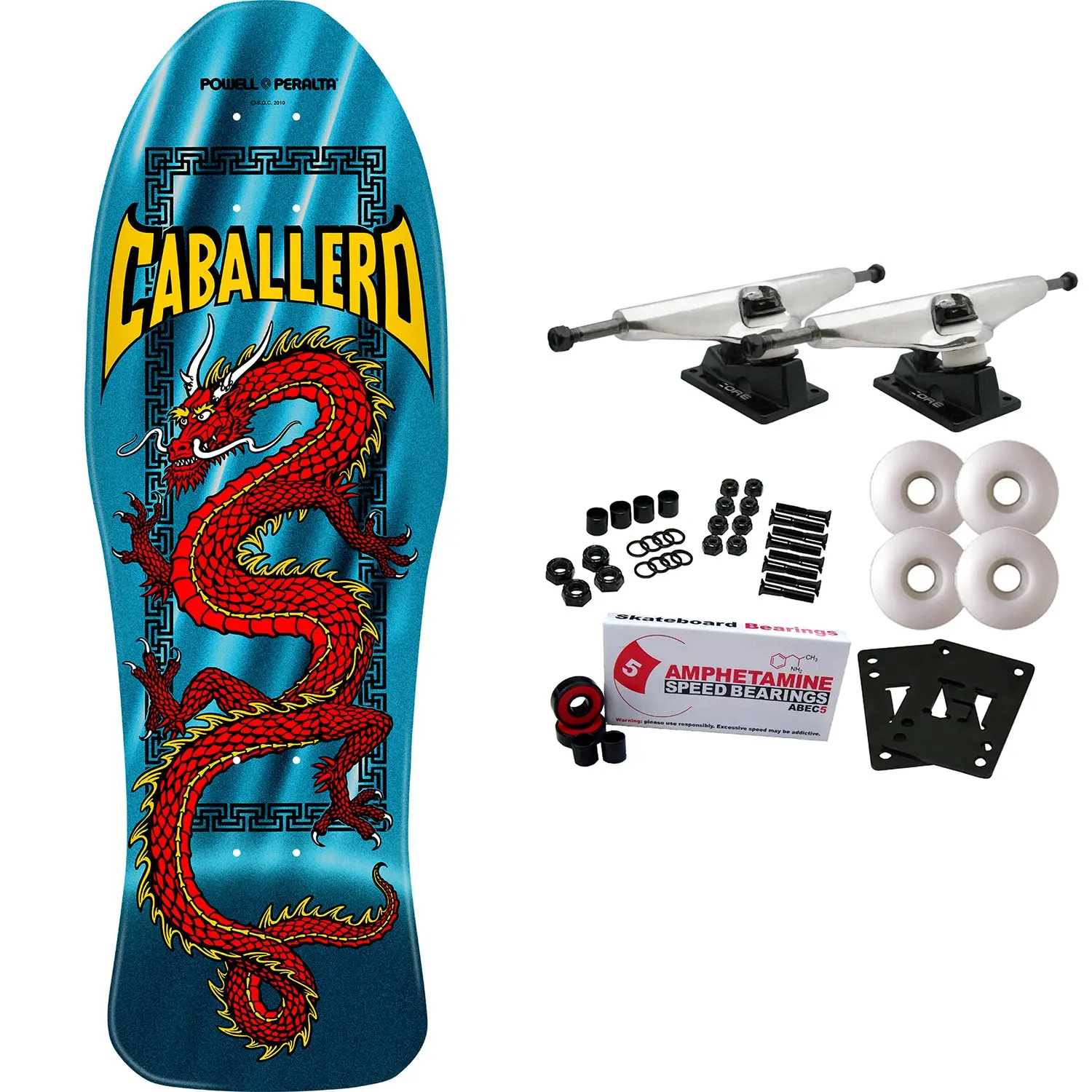 Powell Peralta Skateboard Complete Caballero Chinese Dragon Aqua Foil Old School Reissue