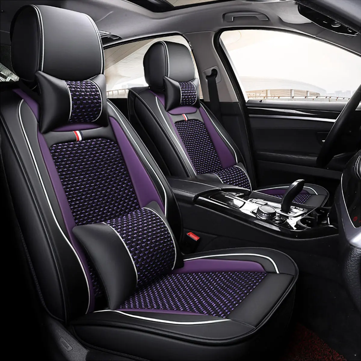 Car Seat Covers Full Set Leather, Cooling Rayon, Universal Back Front Seat Covers, Airbag Compatible, Split Bench Rear Seat