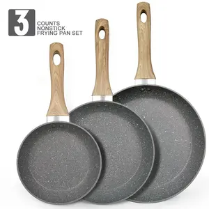 Non-stick Frying Pan Set, 3 Counts/set Kitchen Cookware Set without Lid, Household Cooking Utensils for Home Kitchen, Cooking Pans Set