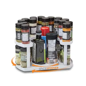 2-Tier Spinning Spice Rack, Adjustable Height, Easy to Install & Access, Sturdy Durable Organizer for Kitchen, RV, Bathroom, Ideal Father’s Day Gift for Cooking Lovers