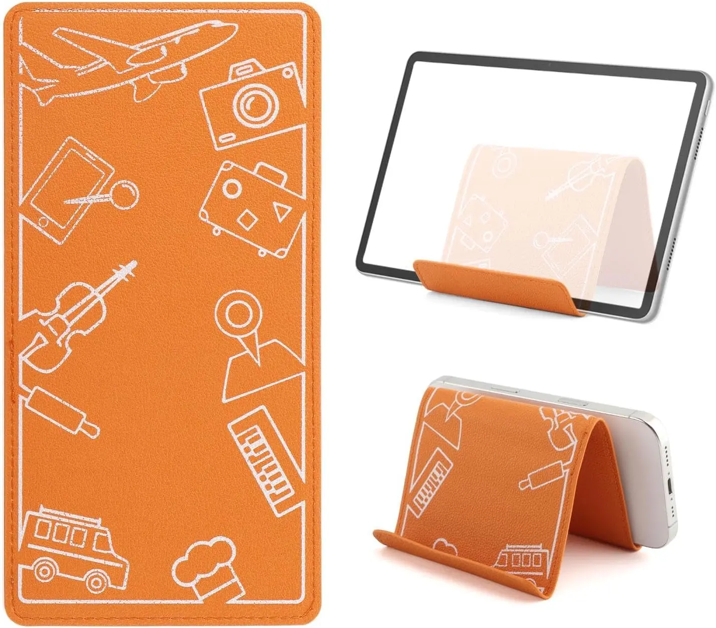 Airplane Phone Holder, Flexible Tablet Holder Plane Travel Essentials, Flex Flap Phone Stand for Flying Desk Treadmill Hotel Smartphone Mobile Devices (Orange)