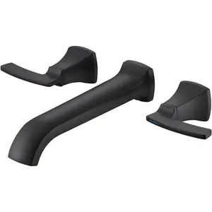 Black Wall Mount Tub Filler Roman Bathtub Faucet High Flow Long Spout Reach with 2 Handles