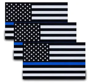 Besby 3pcs Reflective US Flag Stickers, Thin Blue Line American Flag Decal Car Laptop Bumer Sticker 5"x3" Vinyl, Support USA Police and Law Enforcement Officers