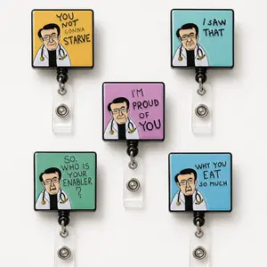 Funny Doctor Quote Acrylic Badge Reel Retractable ID Card Holder Name Tag Clip For Nurse Doctor Hospital Employee