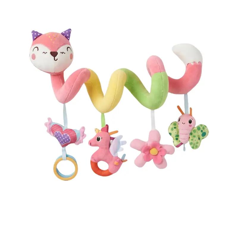 Unisex Compact Wrap-Around Car Seat & Stroller Toy - Multi-Sensory Newborn Baby Items with Flexible Coil, Dangling Charms, Rattle, Maracas, Musical Lights, Animal Faces, Soft Plush, Flower Squeaker, 1-Count Nursery Gift
