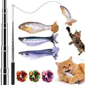 BABORUI Cat Toys Interactive, Mini Realistic Electric Floppy Fish Cat Toy, Cats Fishing Pole Toy with Elastic String for Bored Indoor Adult Cats