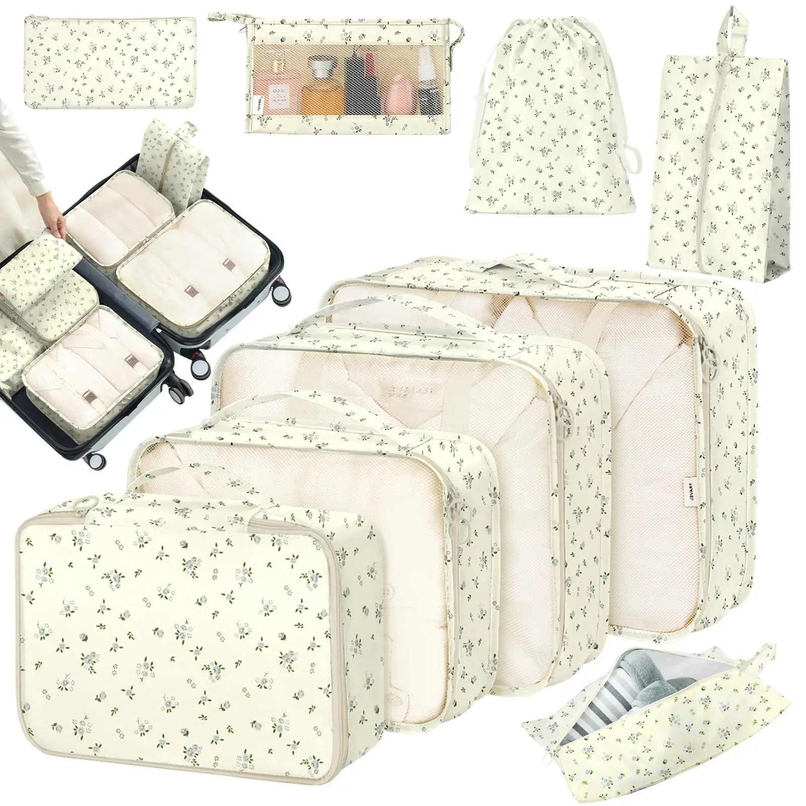 8 Set Packing Cubes for Suitcases, Travel Luggage Organizer, Essential Travel Accessories, Travel Organizer Set, Shoe/laundry/underwear/makeup Bags, for Women & Men, Travel Organization Pouch，Organize & Save Space in Suitcases