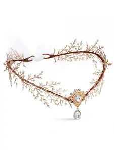 Elf flower crown headband - Handmade floral headpiece for fairy crown, suitable for Renaissance era role-playing photo shoots, golden