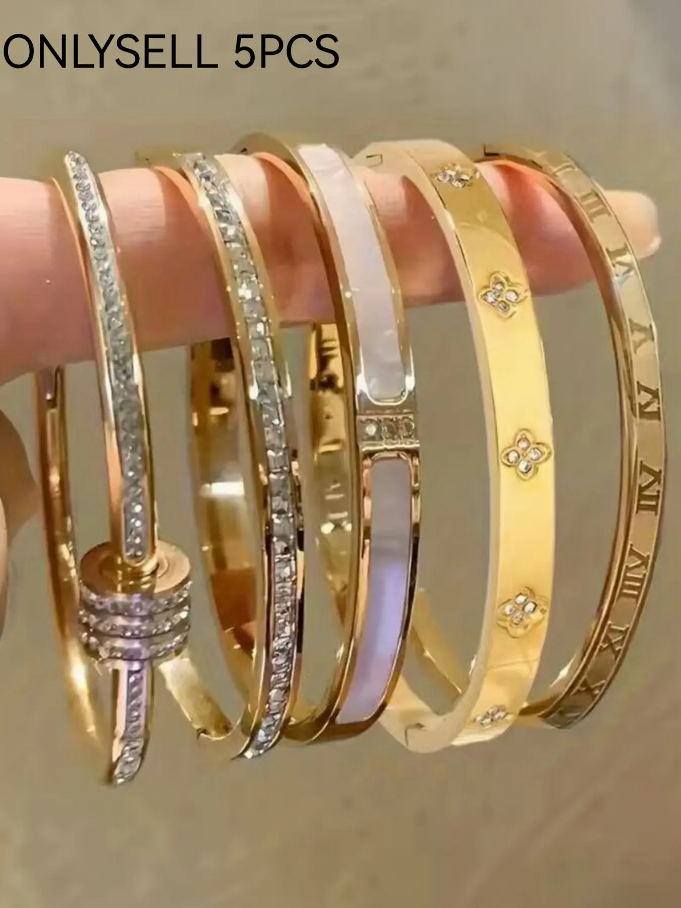 5 Pcs Stainless Steel Bangle Set, Classic Fashion Design, Lightweight & Durable, Perfect for Daily Wear, Parties, Dates, Holidays, Stackable Bracelet Set, Fashionable Bangles, Bracelet Jewelry