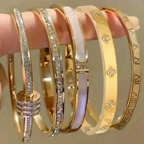 5 Pcs Stainless Steel Bangle Set, Classic Fashion Design, Lightweight & Durable, Perfect for Daily Wear, Parties, Dates, Holidays, Stackable Bracelet Set, Fashionable Bangles, Bracelet Jewelry, Bracelets Stack