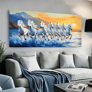 1pcs  Framed Canvas Painting - Framed Modern Wooden Wall Painting, Running Horse Art Poster, Large Size Decoration for Living Room and Bedroom