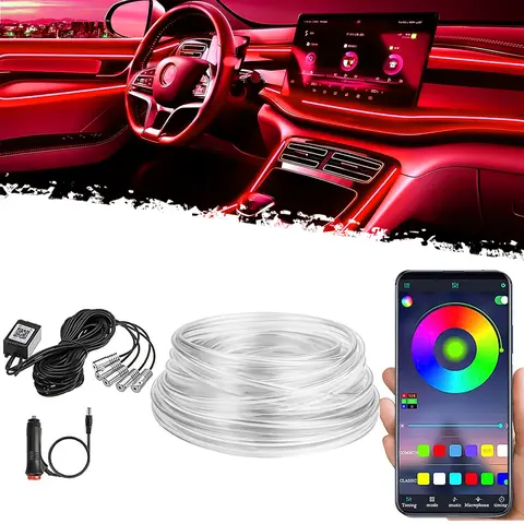 DIBMS 5-in-1 RGB LED car ambient lighting kit supports smart app control and offers a choice of 16 million colors; featuring a 236-inch fiber optic light strip and music synchronization,led car ambient light Car Lighting Accessories ,
