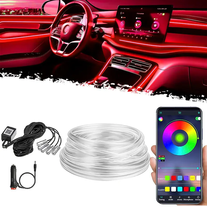 DIBMS 5-in-1 RGB LED car ambient lighting kit supports smart app control and offers a choice of 16 million colors; featuring a 236-inch fiber optic light strip and music synchronization,led car ambient light Car Lighting Accessories ,