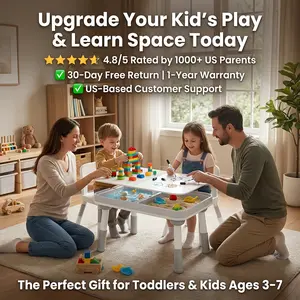 5-in-1 Adjustable Kids Table and 2 Chair Set, Multi-Function Toddler Activity Table with Storage Bin, Build & Learn Desk for Blocks, Art, Dining, Sensory Play, Perfect for Playroom & Backyard
