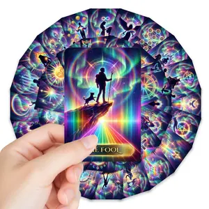 36 Holographic Neon Tarot Card Set, Vibrant Dreamy Aurora Mysticism, English Table Game Cards, Perfect for Enthusiasts and Collectors