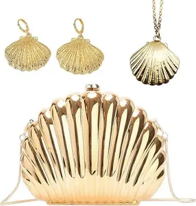 JeVenis Gold Seashell Clutch Acrylic Transparent Chain Bag Purse Summer Beach Evening Bag Shoulder Handbag