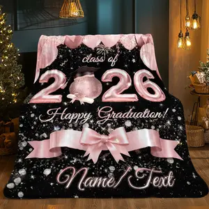 Custom Name Lightweight Polyester Flannel Blanket, 1pc Pink Graduation 2026 Gifts, Ideal Keepsake for 2026 Graduates, Suitable for Travel, Living Room, Bed,summervibes