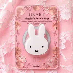 Cute Kawaii White Rabbit Magnetic Phone Grip, Acrylic MagSafe Compatible Phone Stand, Minimalist Cartoon Bunny Aesthetic Phone Top Holder Ring Stand