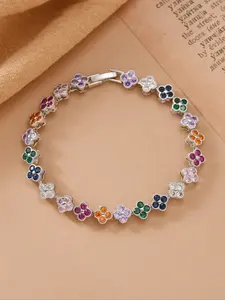Luxurious Rainbow Gemstone Bracelet, Copper Jewelry, Elegant Floral Design Accessories for Women & Girls, Perfect Gift Idea, Exquisite Trendy Bracelet, High Quality Bracelet