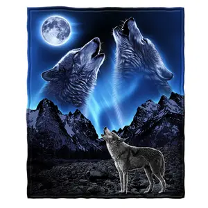 Howling Wolf Fleece Blanket for Bed, - Super Soft Plush Wolf throw Blanket