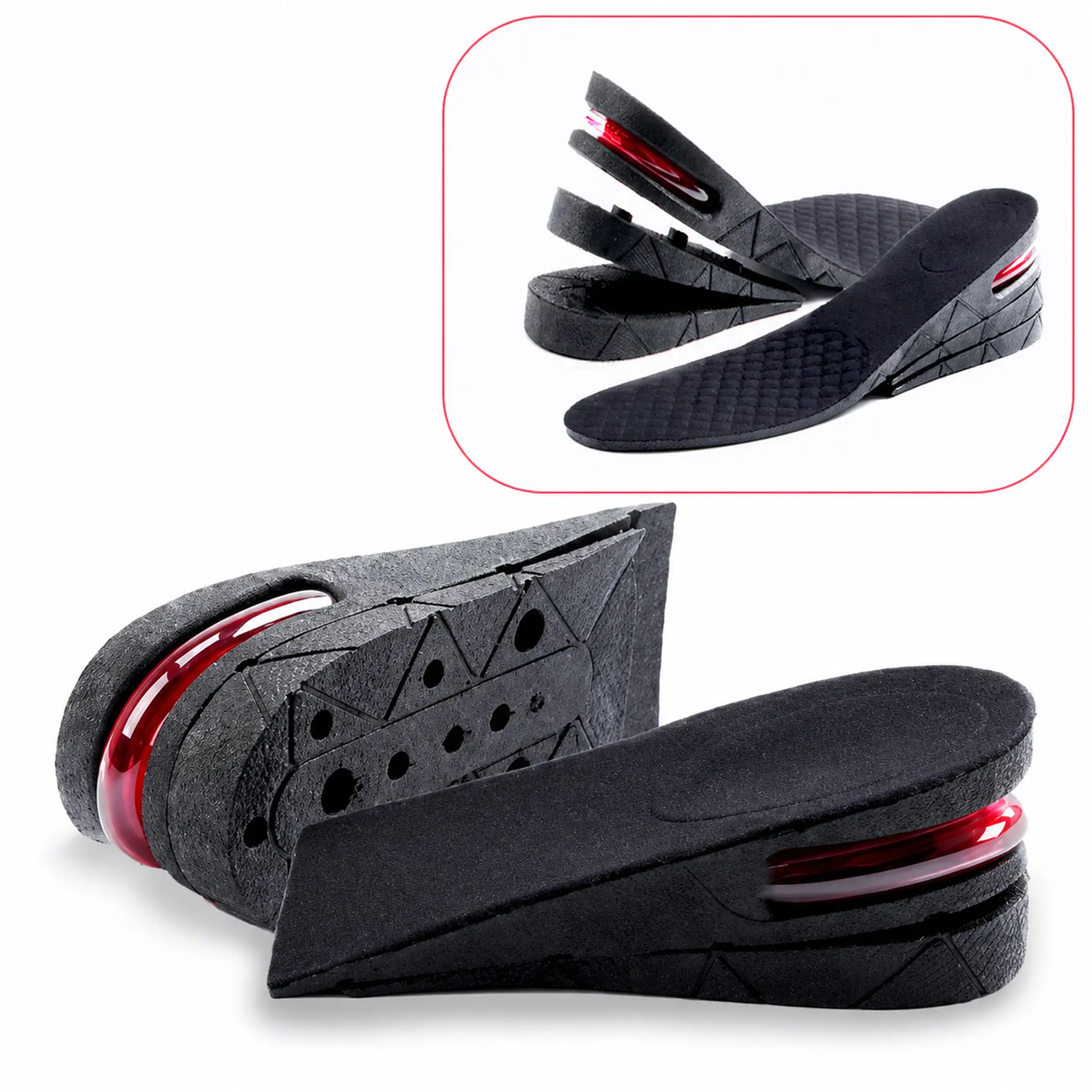 Height Increasing Insoles for Men & Women, 3-Layer Adjustable Air Cushion Shoe Inserts, Invisible Full-Length Height Boosters, Breathable Shock-Absorbing Lift Insoles with Arch Support for Sneakers & Boots