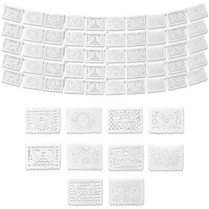 White Papel Picado Banner (5 Pack - 10 TISSUE PAPER Flag Designs per Banner/NOT PLASTIC) - White Mexican Banners for Parties and Weddings - Mexican Themed Party Decorations - Papel Picado Garland Set