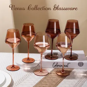 Venus Wine Glasses Set of 6-16oz Amber Colored Wine Glasses with Stem  Drinkware Drinkware