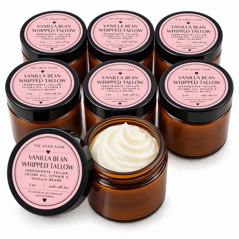 Vanilla Bean Whipped Tallow Body Balm - 2 oz Handmade Body Care Moisturizer with Local Tallow, Jojoba Oil, Vitamin E for Soothing Dry, Hydrated Skin