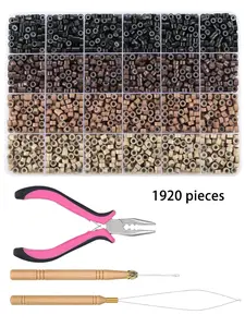1920 four-color silicone hair extensions, a micro silicone inner lining ring used for hair styling, and its matching hair extension tools to achieve free hair extensions. Wig Installation Kit