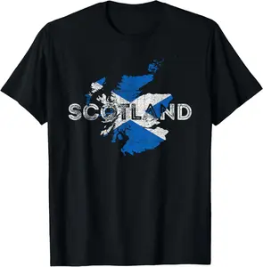 100% Cotton Scottish Map and Flag Souvenir - Distressed Scotland T-Shirt