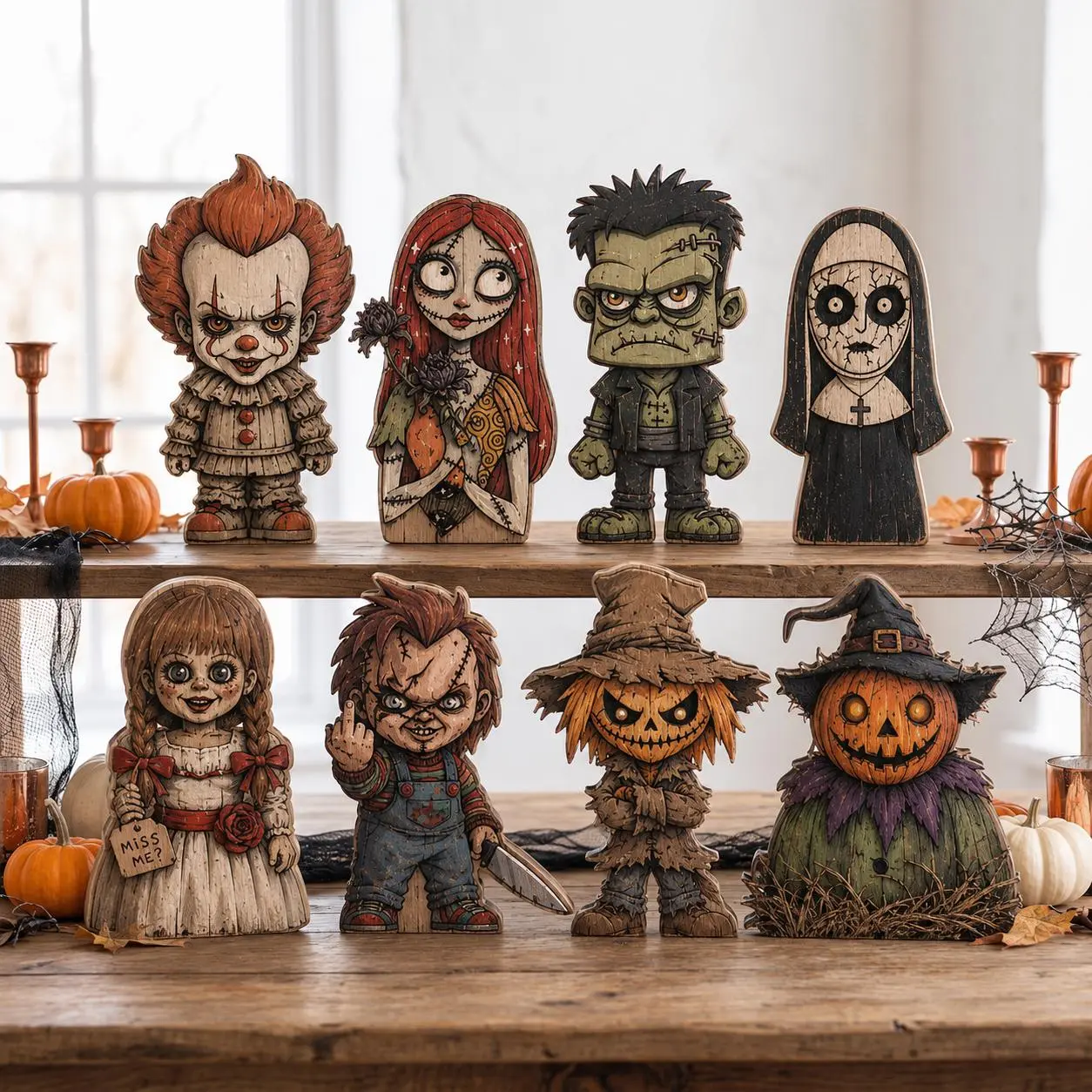 Spooky Halloween Wooden Block – Gothic Horror-Inspired Shelf Decor, Vintage Halloween Fall Home Decoration, Creepy Party Display