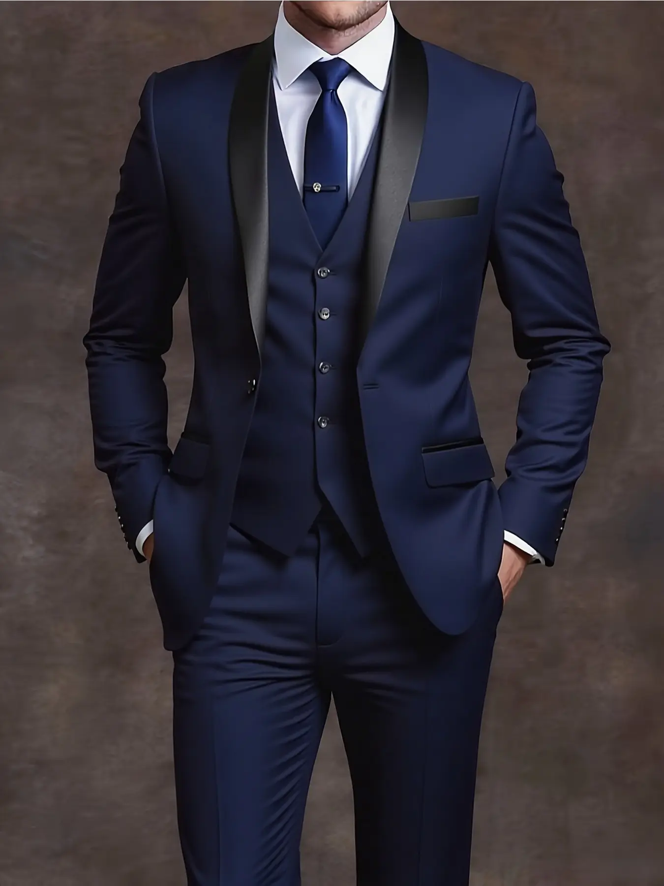 Men's 3pcs Suit- Slim Fit Tuxedo Set for Weddings, Wedding Groom Tuxedo, Formal Occasions, Business Attire Clothes, Black Suit with White Collared Long Sleeve Shirt& Pants, Perfect for Office Meetings and Elegant Events, Menswear