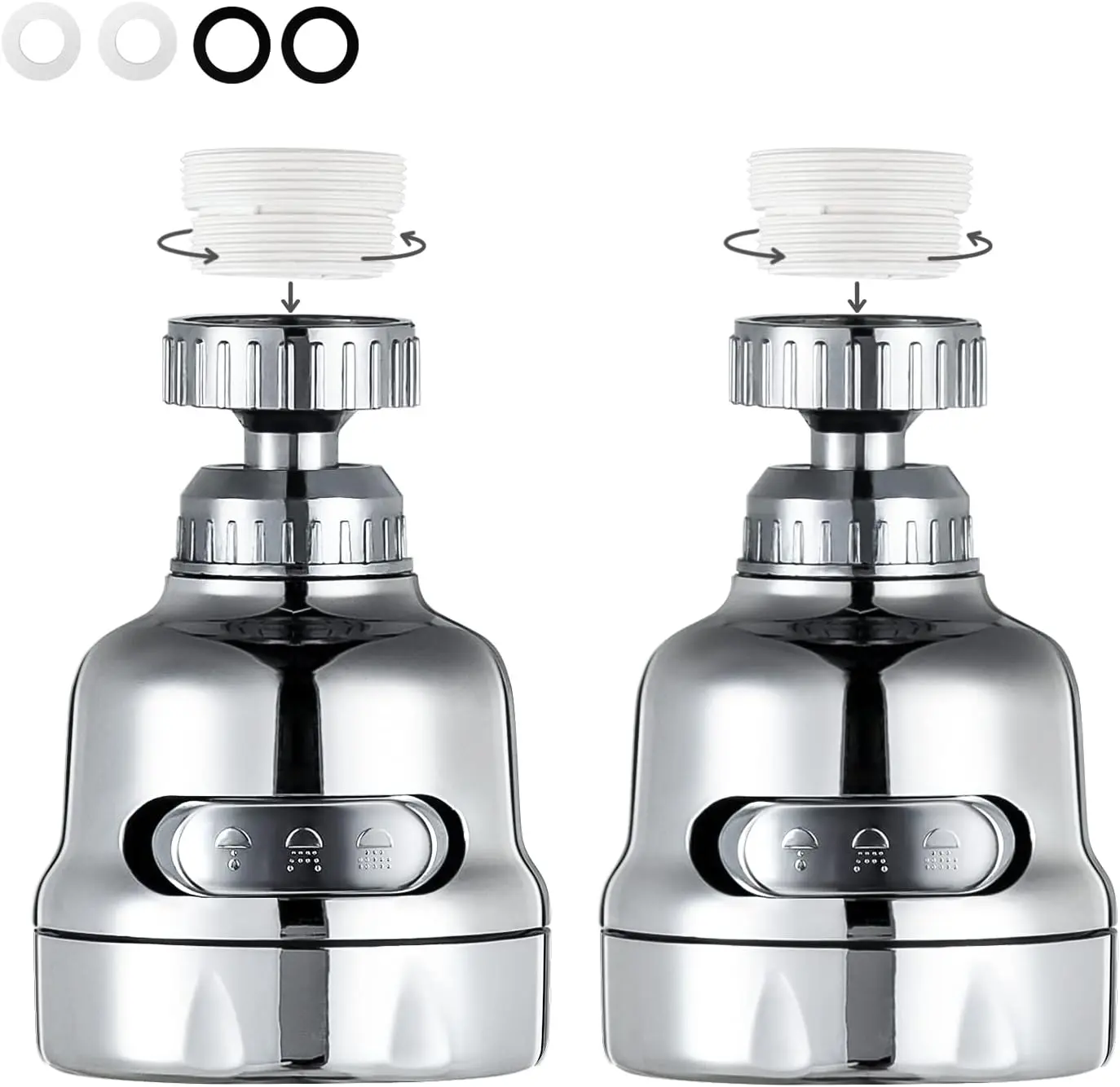 Faucet Sprayer Attachment, 360  Rotating Faucet Aerator Accessories, 3 Mode Adjustable Kitchen Sink Tap  Water Saving Extend Nozzle Chrome Plated,(Pack of 2)