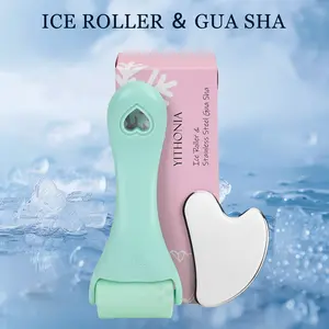 2pcs Ice Roller for Face and Gua Sha Facial Tool Set, Reduces Puffiness, Relieves Migraines, Skin Care Tools, Self Care Gift for Women