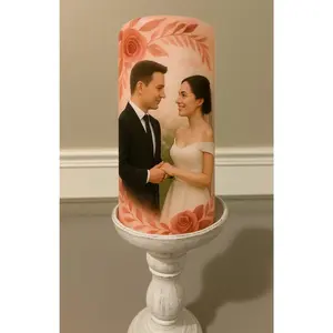 AA Custom Wedding Candle - Personalized Photo Candle with Bride & Groom Portrait - Unique Anniversary, Engagement or Bridal Gift Keepsake