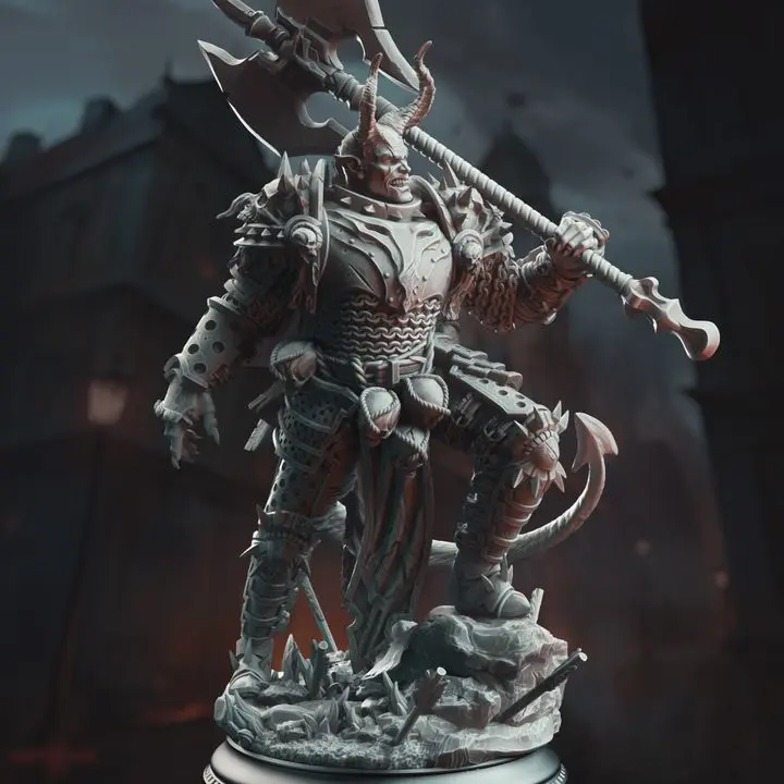 Knight of the Hells - Skorn Skullsplitter 3D-Printed Resin Miniature, Character Figure, Devil Figurine for DM Stash Home Decor Statue, 3D-Printed Resin Miniatures, Character Figure Miniatures