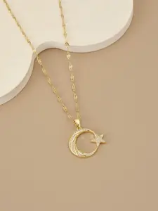 Gold Moon Star Pendant Necklace for Women, Cubic Zirconia Celestial Jewelry, Delicate Chain Necklace for Everyday Wear