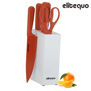 ELITEQUO 8 Pieces Knife Set with Block, Forged, High Carbon Stainless Steel Sharp Blade Block Knife Set, Dishwasher Safe Cutlery