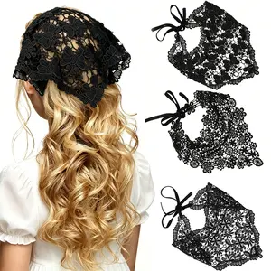 AWAYTR 3 Pack Hair Scarf Hair Bandanas Lace Head Kerchief Vintage Knitted Headband for Women Headwrap for Women Girls