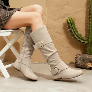 Women's Knee High Boots With Solid Color Round Toe Suede Like Flat Shoes, Fully Equipped With Autumn And Winter Women's Side Zipper And Metal Buckle High Boots, Suitable For Daily Wear boots  fall  2025