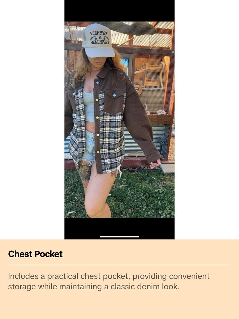 Brown Plaid Patchwork Denim Jacket